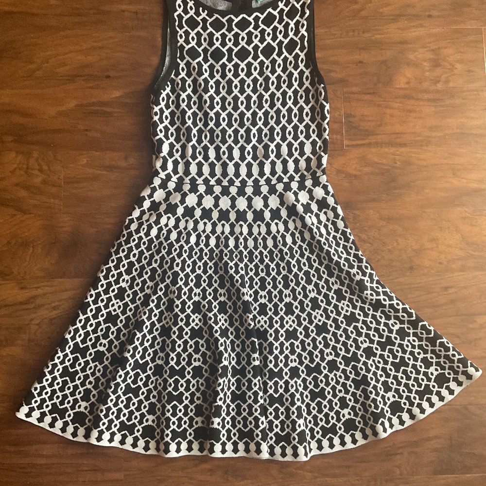 Never Worn Alice + Olivia Black White Geometric Print Dress, S/P